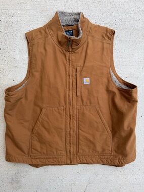Carhartt Sherpa Lined Washed Duck Work Vest Brown Men’s 2XL